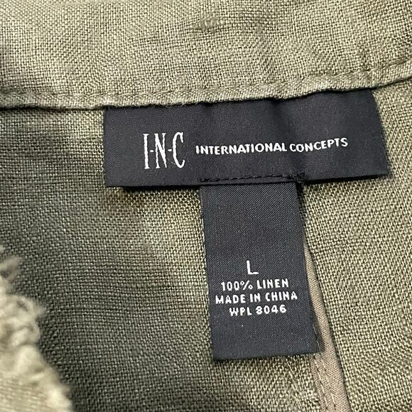 International Concepts INC Military Style Jacket 100% Linen Button Up Green Sz L - Picture 14 of 15